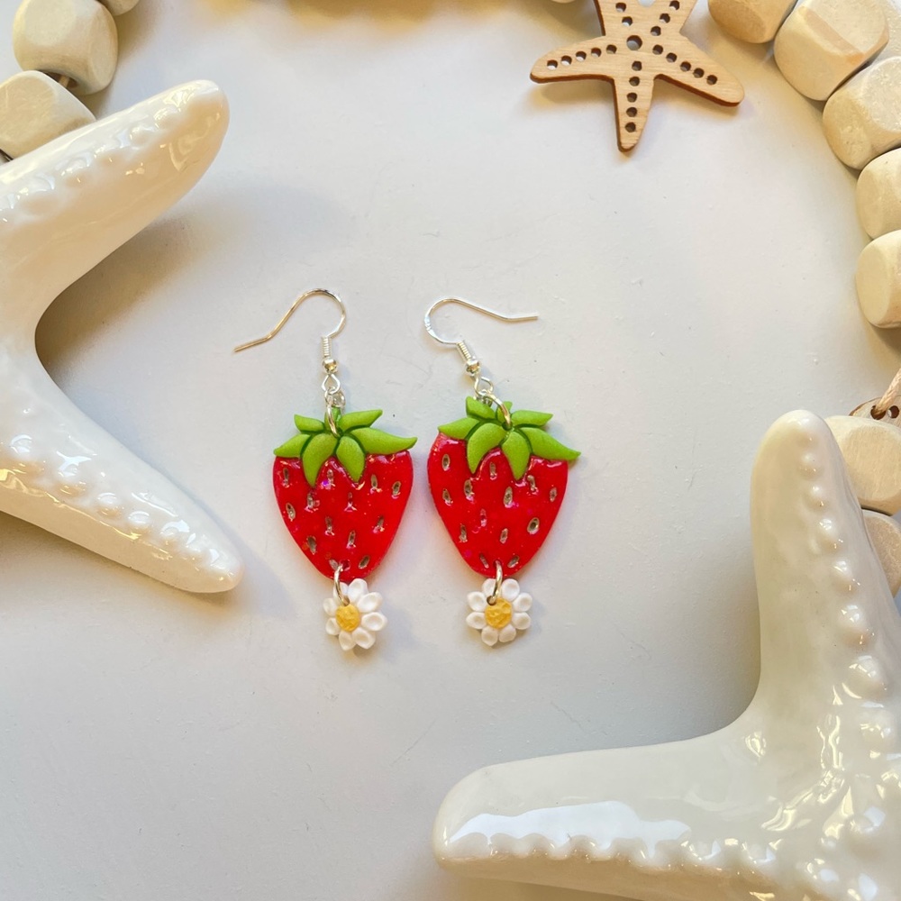 Sparkly red glitter strawberry dangle earrings